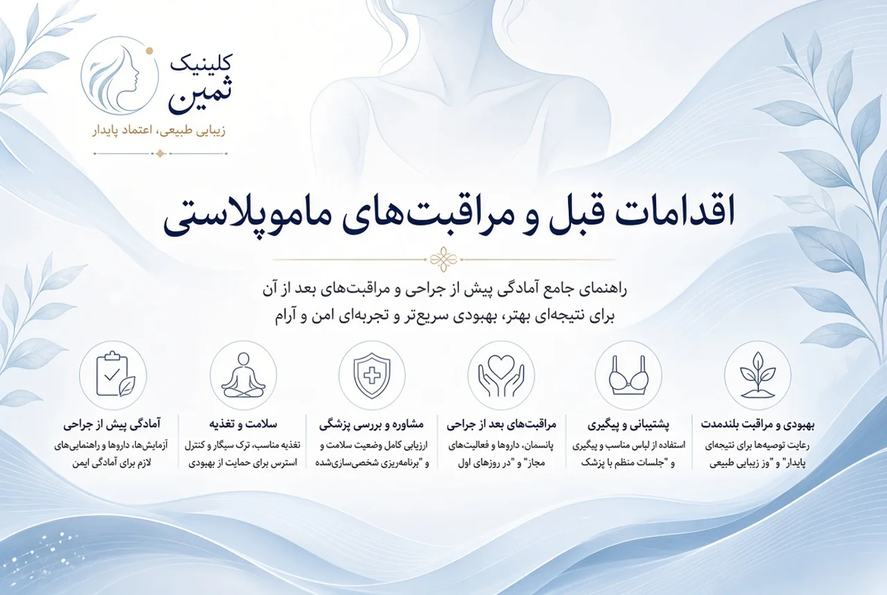 اقدامات قبل و مراقبت‌های ماموپلاستی | کلینیک ثمین